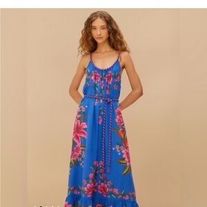 Farm Rio Blue Summer Fruit Scarf Maxi Dress